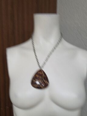 Brown Teardrop Mosaic Pendant Necklace - Unbranded